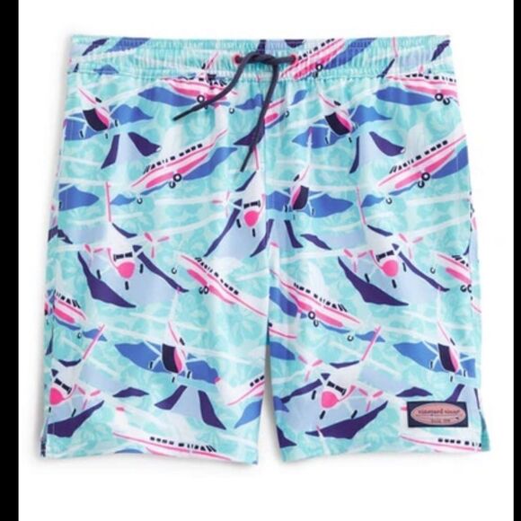 Vineyard Vines Boys Chappy Airplane Print Swim Trunks With Stretch in Jake Blue - Picture 1 of 12